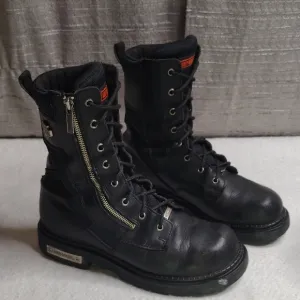 Harley Davidson Boots Mens Size 11 Black Leather Lace Up Side Zip Combat