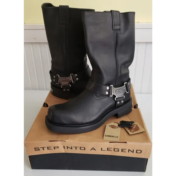 Harley Davidson Cambrelle Mega Harness Hi Biker Boots Square Toe Mens 10.5 91345