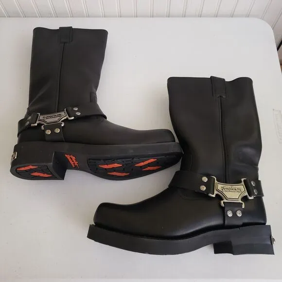 Harley Davidson Cambrelle Mega Harness Hi Biker Boots Square Toe Mens 10.5 91345