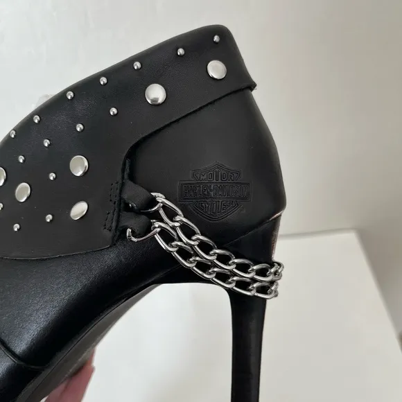 Harley Davidson Lena Stiletto Metal Rivet Chain Leather Boots NEW NWT Size 8.5