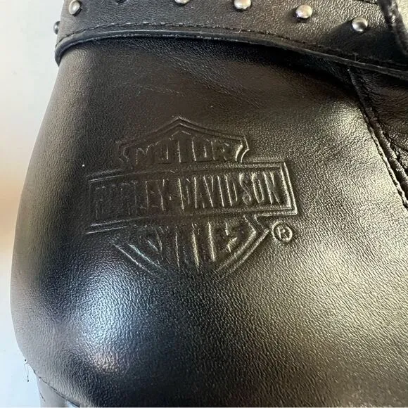 Harley Davidson Stefanie Black Biker Genuine Leather Boots D83558