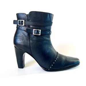 Harley Davidson Stefanie Black Biker Genuine Leather Boots D83558