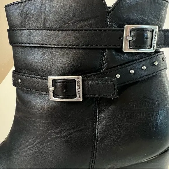 Harley Davidson Stefanie Black Biker Genuine Leather Boots D83558