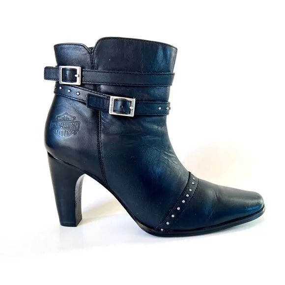 Harley Davidson Stefanie Black Biker Genuine Leather Boots D83558