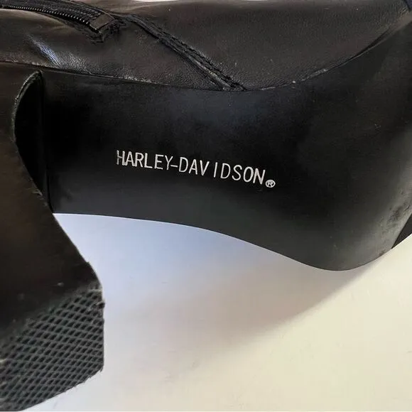 Harley Davidson Stefanie Black Biker Genuine Leather Boots D83558