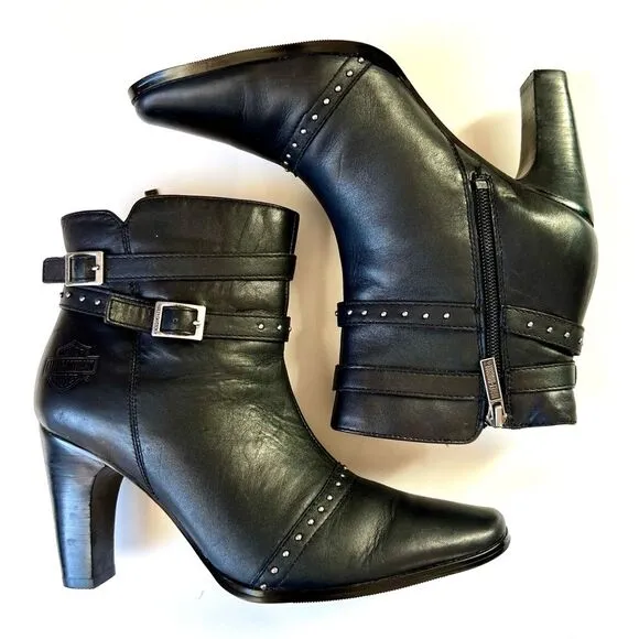 Harley Davidson Stefanie Black Biker Genuine Leather Boots D83558