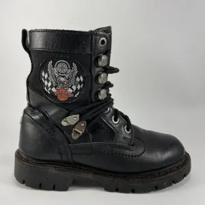 Harley Davidson Vintage Moto Riding Boots Womens Size 6 Black Leather Logo