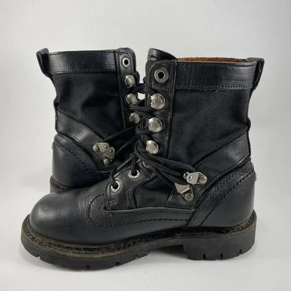 Harley Davidson Vintage Moto Riding Boots Womens Size 6 Black Leather Logo