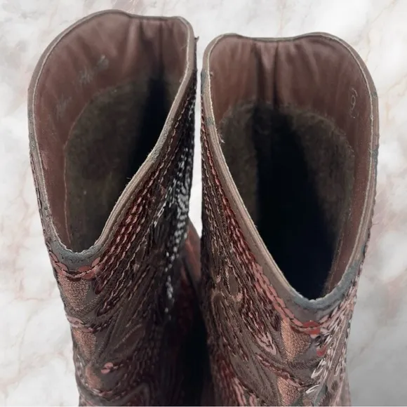Helen's Heart| Embellished Sequin Burgundy Bronze Western Boot Size 9