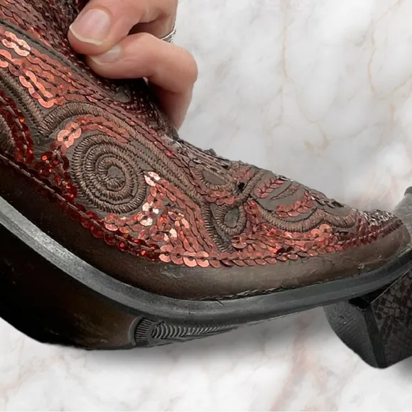 Helen's Heart| Embellished Sequin Burgundy Bronze Western Boot Size 9