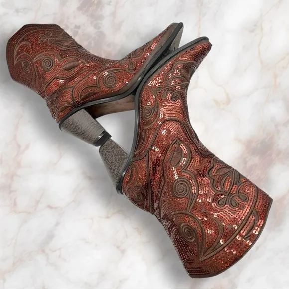 Helen's Heart| Embellished Sequin Burgundy Bronze Western Boot Size 9