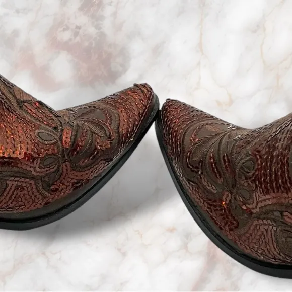 Helen's Heart| Embellished Sequin Burgundy Bronze Western Boot Size 9