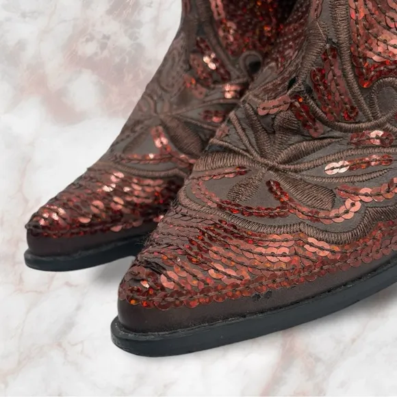 Helen's Heart| Embellished Sequin Burgundy Bronze Western Boot Size 9