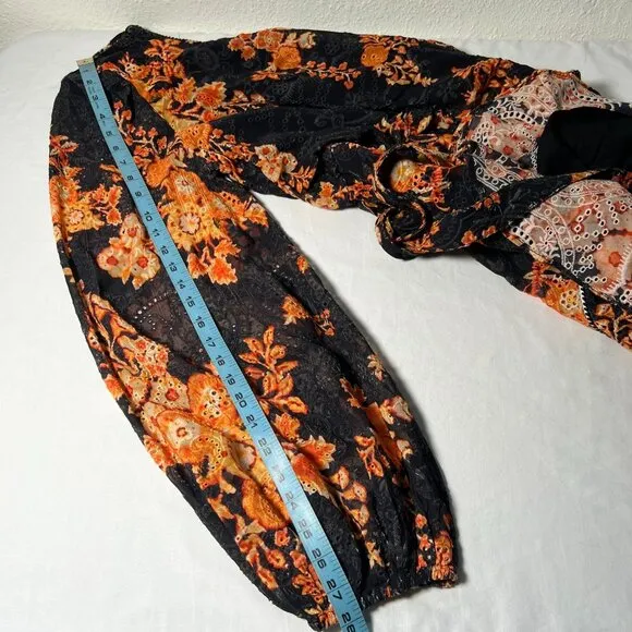 Hemant and Nandita Alia Short Dress One Shoulder Lace Floral Black Orange L