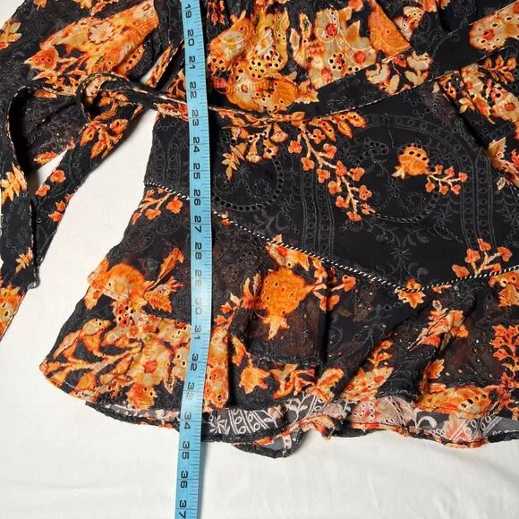 Hemant and Nandita Alia Short Dress One Shoulder Lace Floral Black Orange L