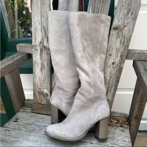 HGA Italian suede gray heeled leather boots with fur lining size 7