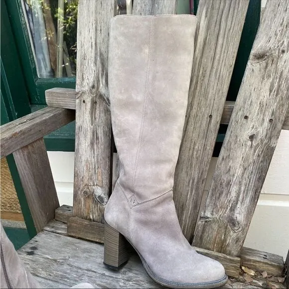 HGA Italian suede gray heeled leather boots with fur lining size 7