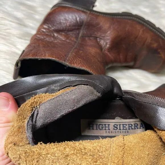 High Sierra 90's Chunky Heel Leather Boots in Brown