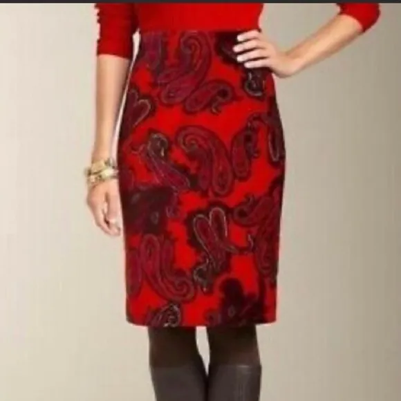 🎉HP🎉Talbots,Velvet Orange &amp; Red Paisley Skirt, Excellent Condition:))