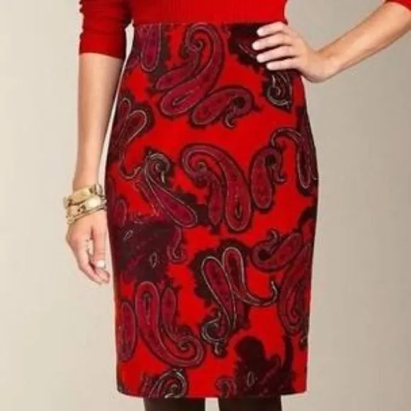 🎉HP🎉Talbots,Velvet Orange &amp; Red Paisley Skirt, Excellent Condition:))