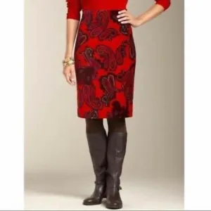 🎉HP🎉Talbots,Velvet Orange &amp; Red Paisley Skirt, Excellent Condition:))