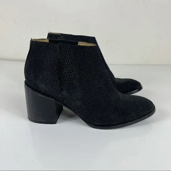 Hudson London Chelsea Stacked Chunky Heel Ankle Boots Booties 7 Black Textured