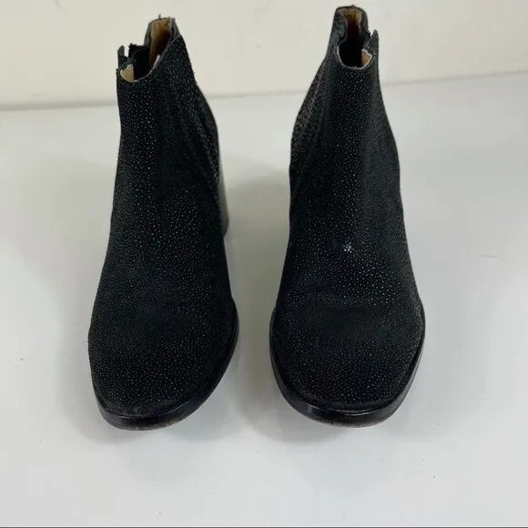 Hudson London Chelsea Stacked Chunky Heel Ankle Boots Booties 7 Black Textured