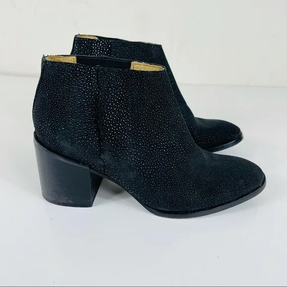 Hudson London Chelsea Stacked Chunky Heel Ankle Boots Booties 7 Black Textured