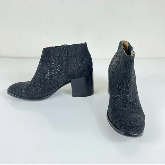 Hudson London Chelsea Stacked Chunky Heel Ankle Boots Booties 7 Black Textured