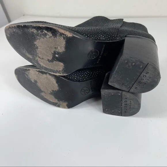 Hudson London Chelsea Stacked Chunky Heel Ankle Boots Booties 7 Black Textured
