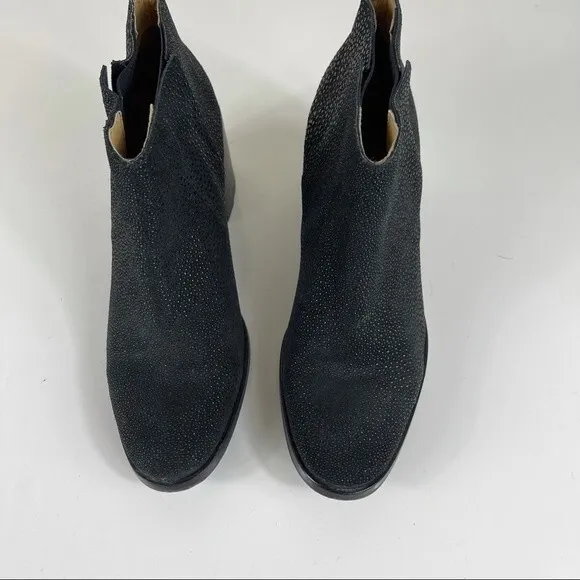 Hudson London Chelsea Stacked Chunky Heel Ankle Boots Booties 7 Black Textured