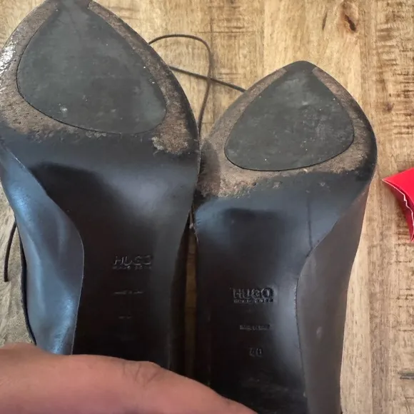Hugo boss BOSS brown leather pointed pointy toe tip lace up high heel boots EUC