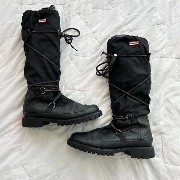 Hunter Amazonas Lace Up Black Leather Hiking Summit Winter Snow Boots 7 Womens