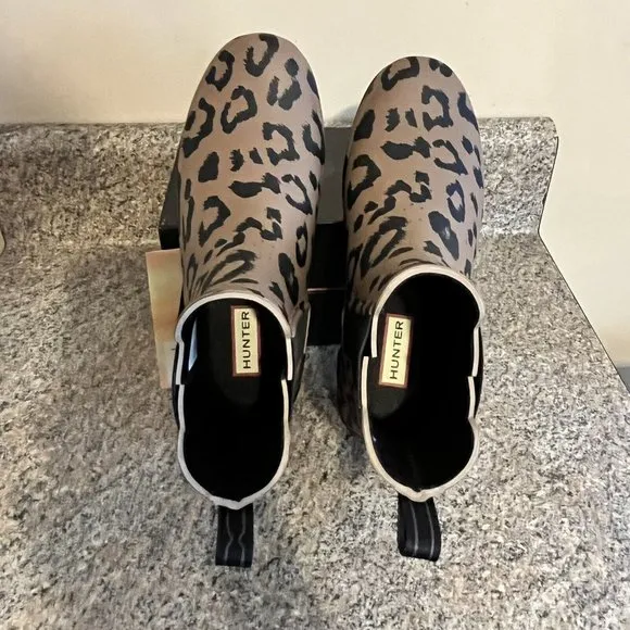 Hunter Chelsea Boots Leopard Print Rubber / Rain Waterproof Bootie Womens Size 6