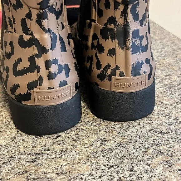 Hunter Chelsea Boots Leopard Print Rubber / Rain Waterproof Bootie Womens Size 6