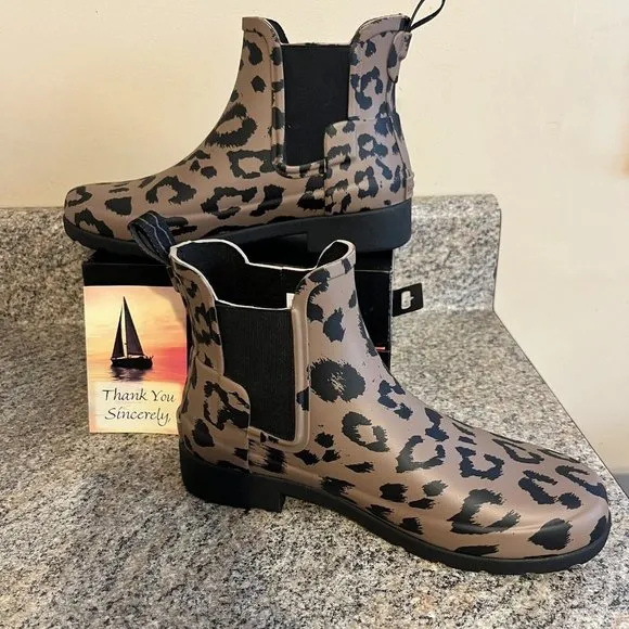 Hunter Chelsea Boots Leopard Print Rubber / Rain Waterproof Bootie Womens Size 6