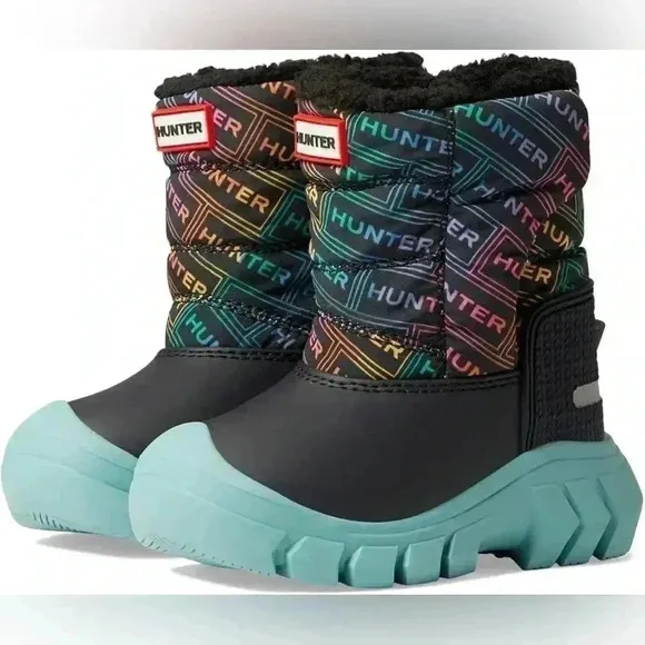 Hunter Girl's Intrepid Logo Rainbow Print Snow Boot (Toddler/Little Kid)