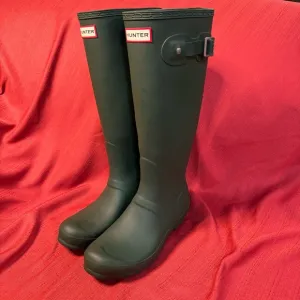 HUNTER Original Wellington Matte Green Tall Rain Boots, Women’s Size 7, NWOT
