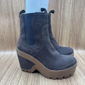Hunter Platform Chunky Heel Boots Brown Suede Rubber Women’s Size 8