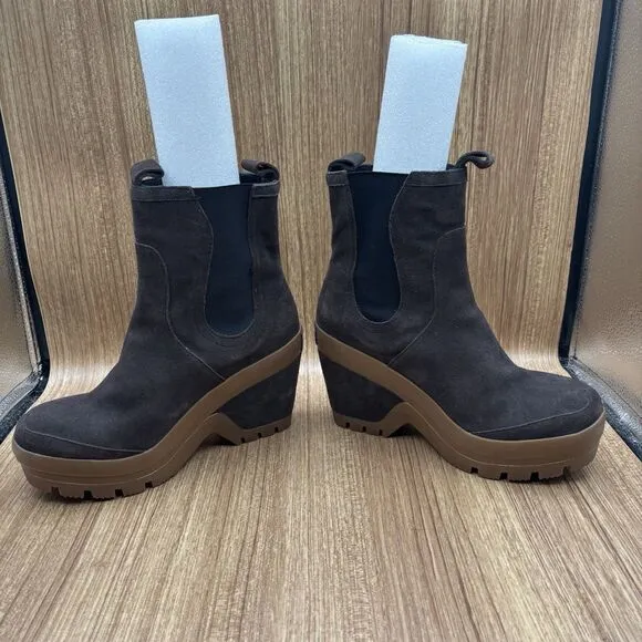 Hunter Platform Chunky Heel Boots Brown Suede Rubber Women’s Size 8