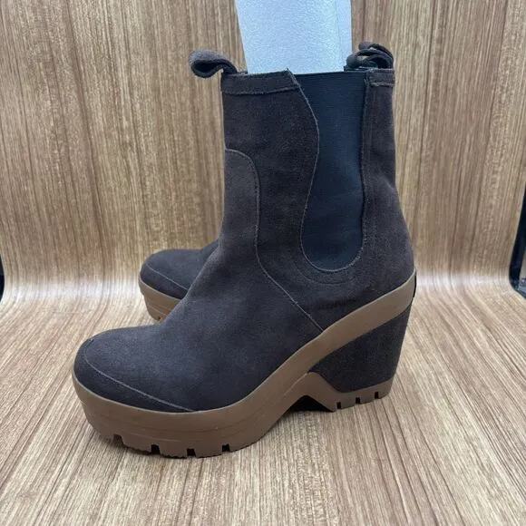Hunter Platform Chunky Heel Boots Brown Suede Rubber Women’s Size 8