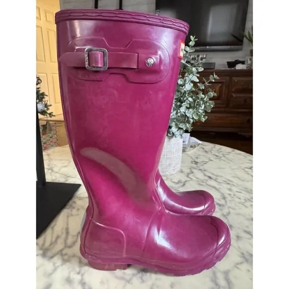 Hunter Purple Original Gloss Waterproof Rain Boots Womens Size 4B/5G
