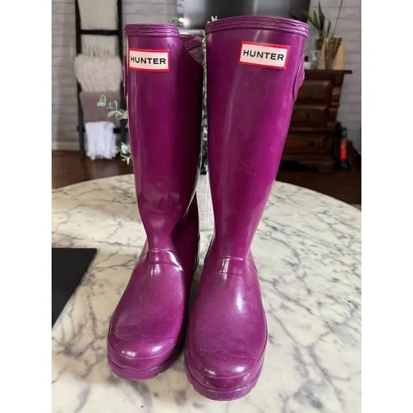 Hunter Purple Original Gloss Waterproof Rain Boots Womens Size 4B/5G