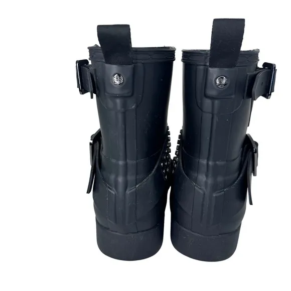Hunter Refined Stud Biker Short Boots Waterproof Handcrafted‎ Matte Black 7