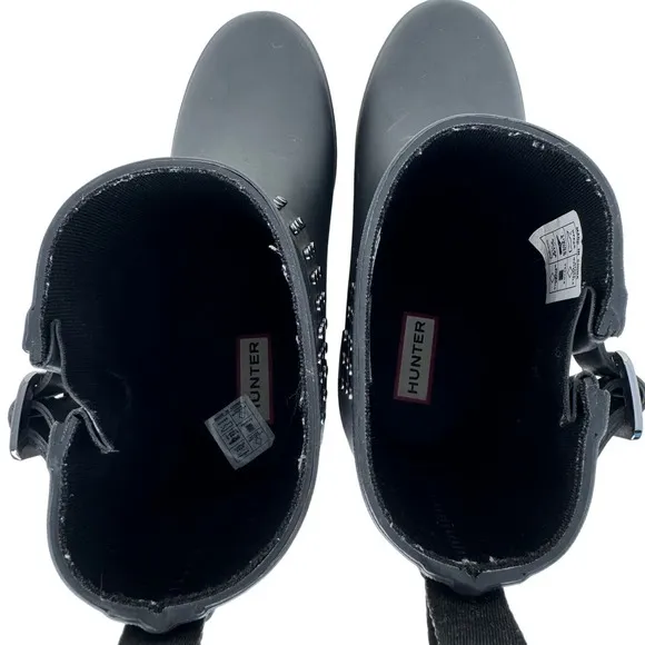 Hunter Refined Stud Biker Short Boots Waterproof Handcrafted‎ Matte Black 7