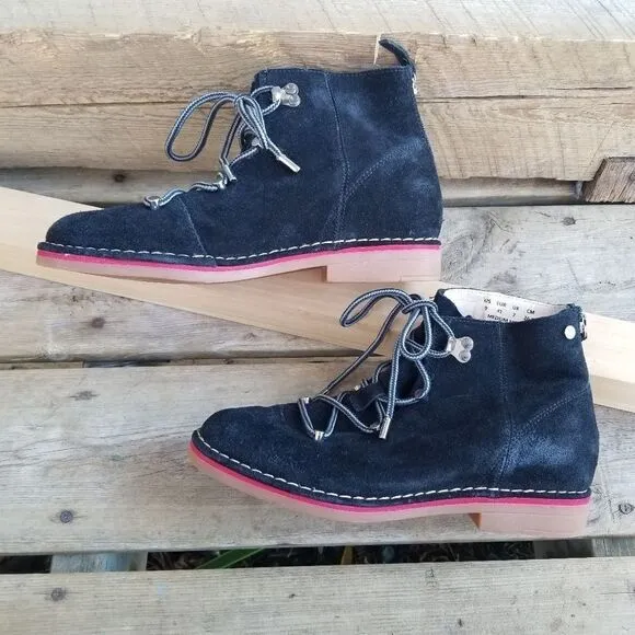 Hush Puppies Catelyn Hiker Black Suede Leather Mountaineering Ankle Boots 9