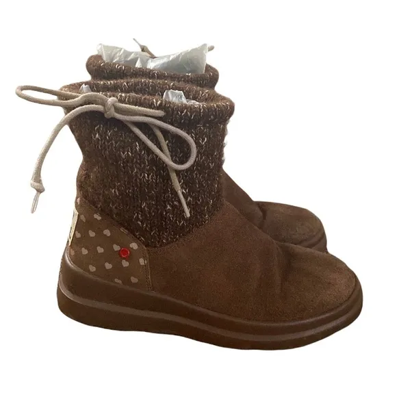 I heart Ugg chocolate chip slouchy knit calf suede mini boots size 5