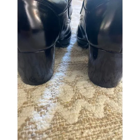 Imperial Grade 7.5 Handmade Loafers Boots Black Chunky Heel Leather Booties