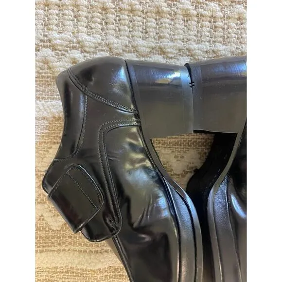 Imperial Grade 7.5 Handmade Loafers Boots Black Chunky Heel Leather Booties