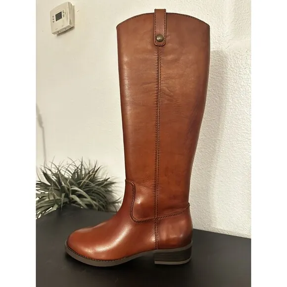INC International Concepts Riding Boots Women 5.5‎ Genuine Leather Fawne Cognac
